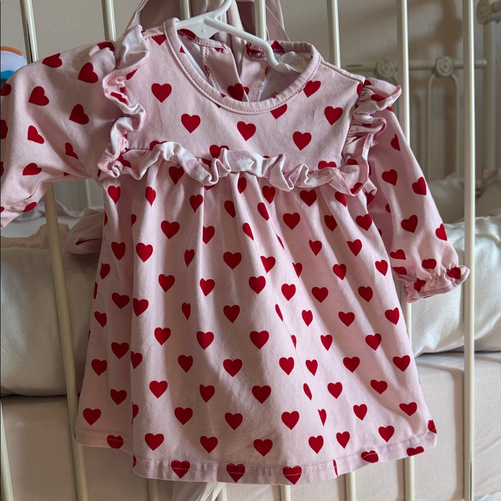 Pink Heart Patterned Kids Dress
